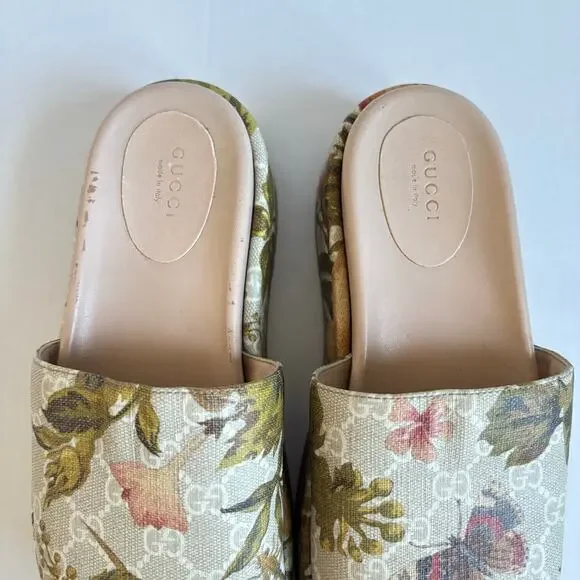 Gucci Angelina Platform Slide Sandals Beige GG Monogram Floral Canvas Size EU 38 - Picture 7 of 14